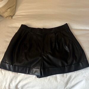 Alice + Olivia Black High Waist Leather Shorts